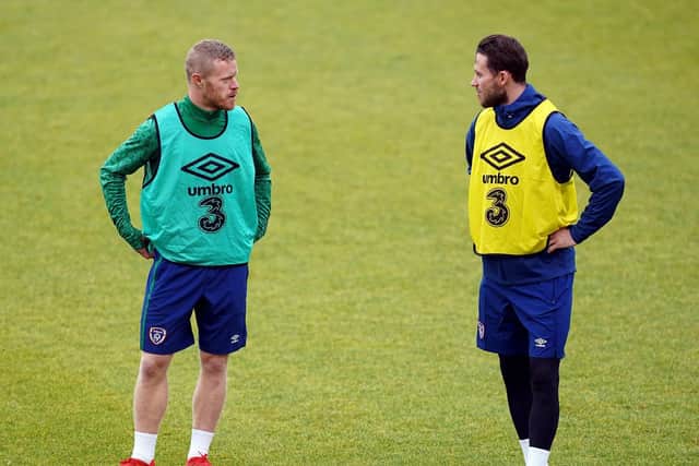 Preston North End skipper Alan Browne (right) with former PNE winger Daryl Horgan during training with the Republic of Ireland squad at Barnet