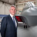 Charles Woodburn with the mock-up of the Tempest future aircraft design
