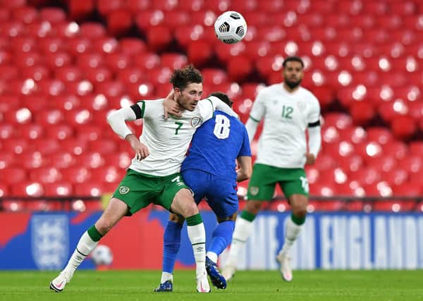 Alan Browne (left) battles for the ball with England's Harry Winks battle for the ball during the Republic of Ireland's 3-0 defeat at Wembley last week.