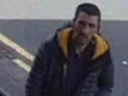 This man is wanted by police in connection with an arson investigation after iLashed Academy was set on fire September 28. Pic: Lancashire Police