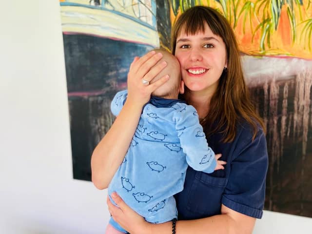 Phoebe Mills with baby Ferg