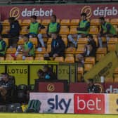 Preston North End substitutes watch the game against Norwich at Carrow Road