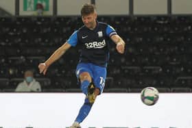 Preston midfielder Paul Gallagher in action against Derby County in the Carabao Cup