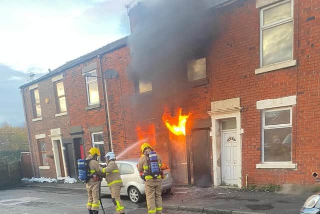Fire crews from Leyland and Bamber Bridge battle the blaze in Boundary Street, Leyland yesterday afternoon (November 19)