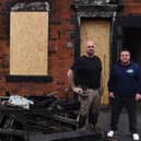 Local tradesman David Hardman (left), of Hardman Electrical Services, and Andy Wilson, of Bob Wilson TV & Satellite Aerial Engineers, used their works ladder to rescue the family from the upstairs window as the fire raged below