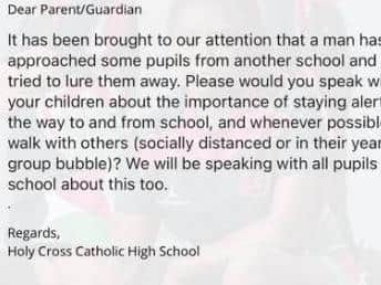 An alert to parents from Holy Cross Catholic High School in Chorley