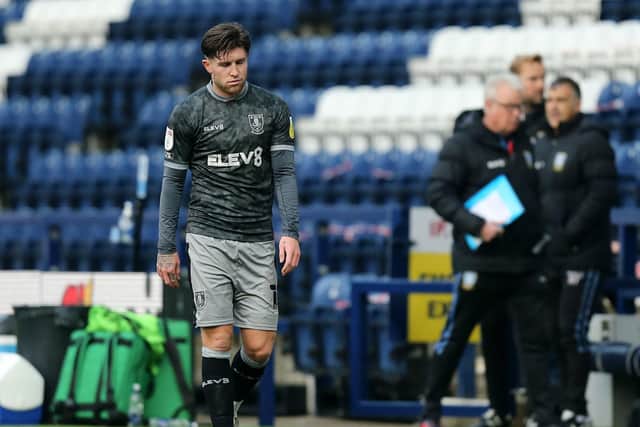 Josh Windass heads to the tunnel after being sent-off early in the clash at Deepdale