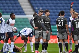 Josh Windass is sent off in PNE's 1-0 win over Sheffield Wednesday.