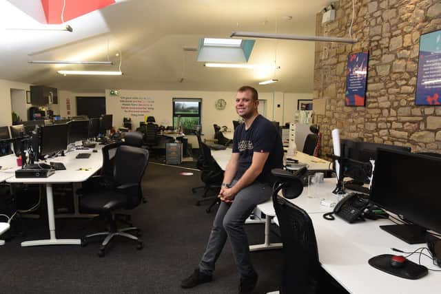 Richard Dyer pictured in the empty Skiddle offices during lockdown