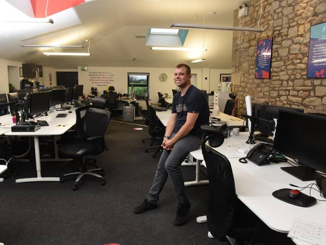 Richard Dyer pictured in the empty Skiddle offices during lockdown