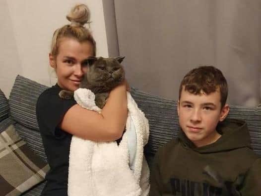 RPH healthcare assistant Leanne Gabbott, 29, with her 12-year-old son Charlie and beloved cat Nelly