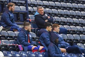 Blackburn manager Tony Mowbray sat with his substitutes to watch their win over Preston North End at Deepdale