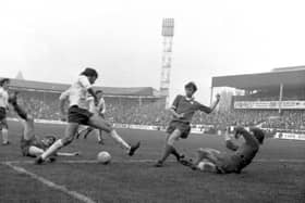 Preston North End on the attack against Cardiff City at Deepdale in October 1973