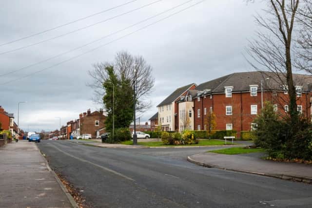 Pilling Lane, at the junction with the Factory Way estate, close to where a pedestrian crossing should have been installed a decade ago (image:  Kelvin Stuttard)