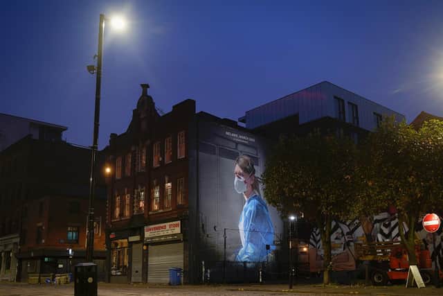 A mural depicting NHS nurse Melanie Senior in Manchester's Northern Quarter