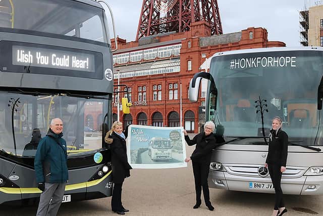 James Carney and Jane Cole from Blackpool Transport with, Jill and Mary Walton of Waltons Coaches