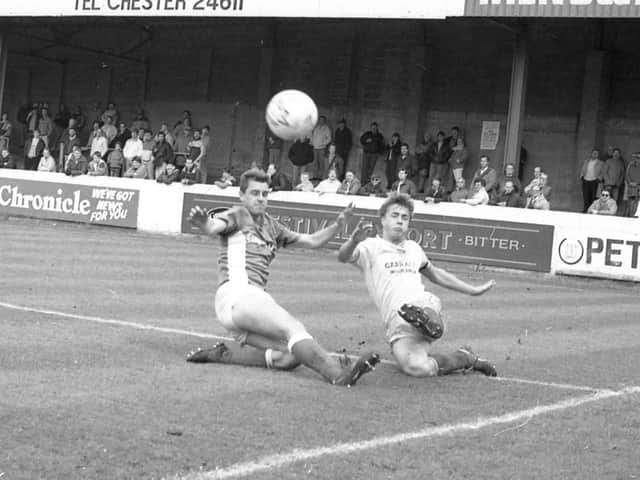 Preston striker Nigel Jemson puts over a cross against Chester at Sealand Road in April 1989