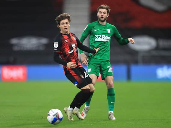 Tom Barkhuizen in action at the Vitality Stadium.