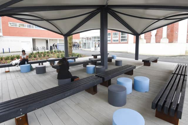 Another side of the new outdoor space at Cardinal Newman College