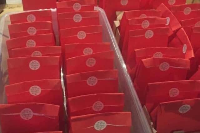 The gift bags destined to give a Christmas surprise to young people in and around Leyland