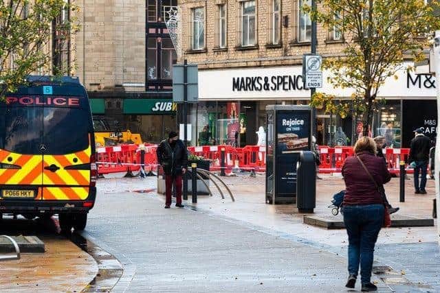 The scene of the stabbing at Marks and Spencer in Burnley town centre yesterday (December 2)