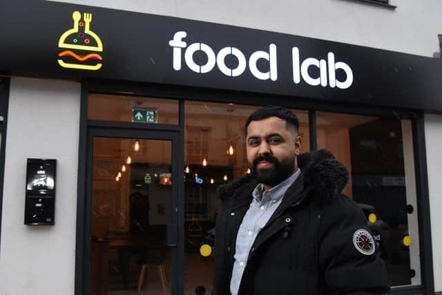 Mohammed Ali Khan, 26, outside the Food Lab in Church Street, Preston