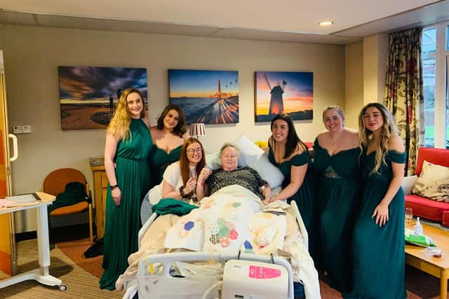 Elaine with daughter Jade and her bridesmaids at the hospice