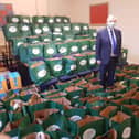 Preston Masonic group chairman Steve Bolton with donations for the West Lancashire Freemasons Food Bank Appeal