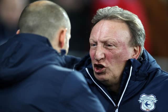Preston North End boss Alex Neil with Neil Warnock (right) when Warnock was Cardiff manager