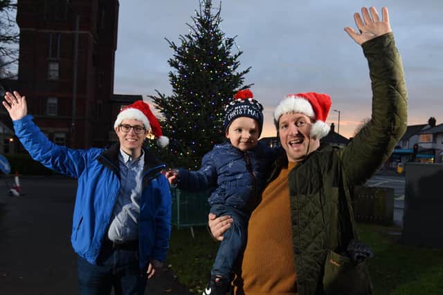 Michael Bialey with Adam and Beau Wagstaff who have stepped in to save Santa and his sleigh ride in Penwortham