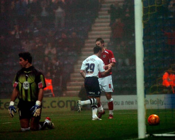 Stephen Elliott celebrates scoring for Preston North End against Bristol City in November 2008
