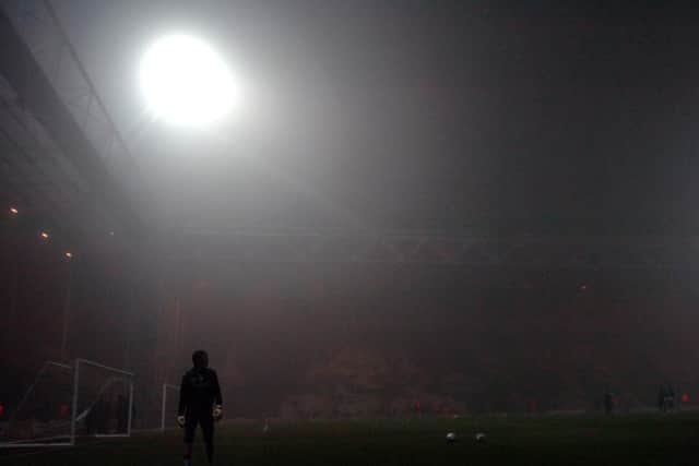 Fog swirls around Deepdale ahead of PNE's clash with Bristol City in November 2008