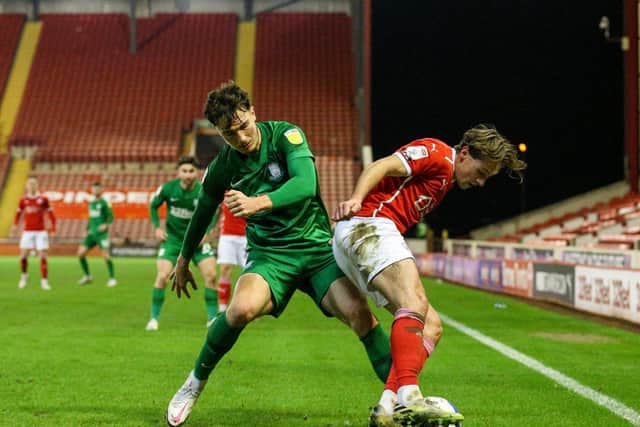 Preston North End's Josh Earl in action against Barnsley at Oakwell