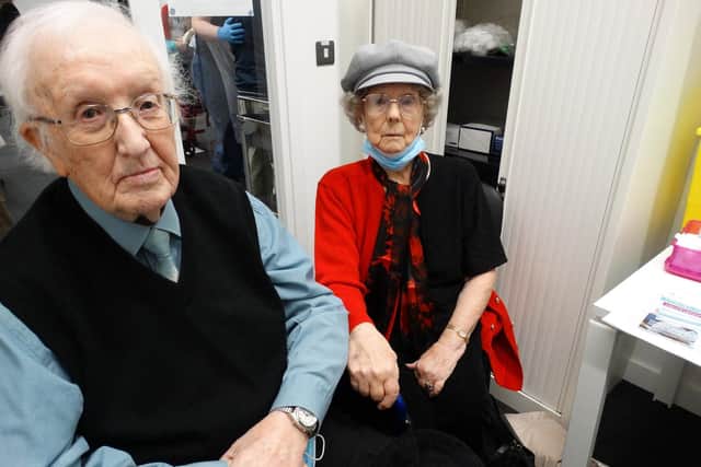 James and Gwendoline Bell who had the Covid-19 vaccination at Lancaster Medical Practice on Wednesday. The couple celebrate their 71st wedding anniversary on Christmas Eve.