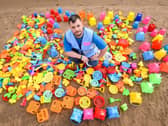 Over 1000 plastic toys were found on Blackpool beaches in the summer of 2020 after being discarded by families. The toys were collected by Steven King (pictured) and volunteers helping him clean the beach with The Big Blackpool Beach Clean. Photo: Daniel Martino for JPI Media