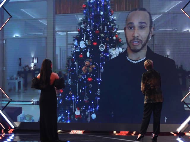 Lewis Hamilton is interviewed during the BBC Sports Personality of the Year awards at MediaCity