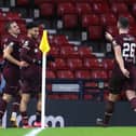 Josh Ginnelly (centre) was on target for Hearts in the Scottish Cup final against Celtic