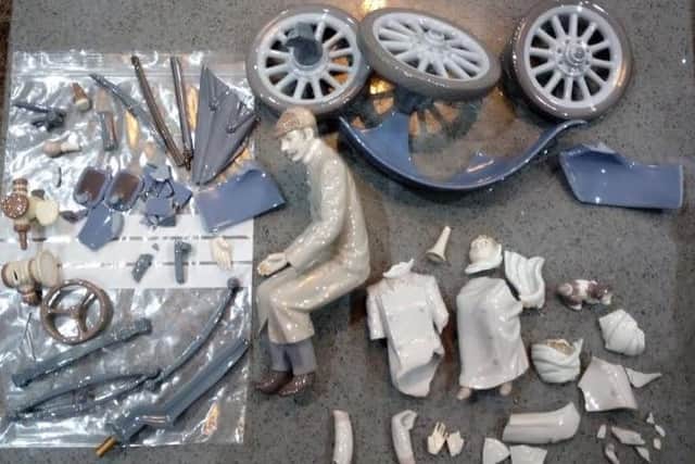 How the Rolls Royce figurine arrived at Jackie's workshop.
