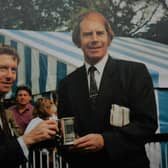 Andrew, right, receiving a race trophy from Mel Brittain following a Laurel Queen success at Thirsk.