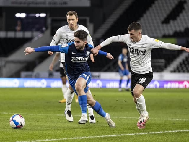 Sean Maguire on the ball against Derby County