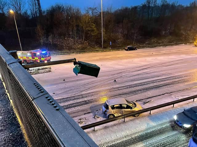 Scenes on the M6 this afternoon after inclement weather conditions led to multiple collisions on stretches of the northbound carriageway between junction 29 and 30, at Preston. Pictures: Zac Wilko