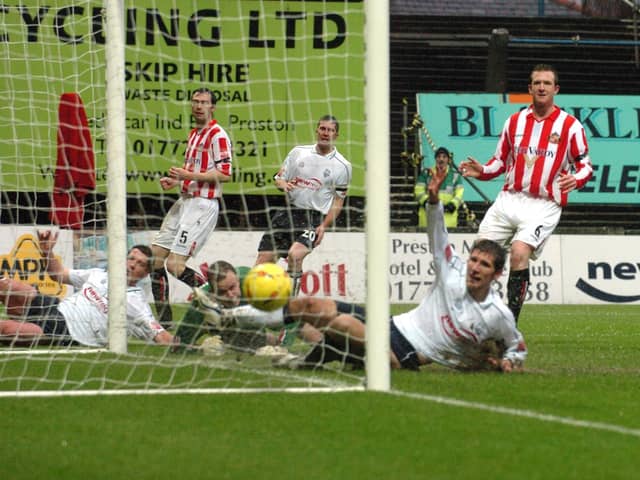 Richard Cresswell slides in to give Preston North End the lead against Sunderland at Deepdale on New Year's Day 2005