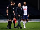 Preston North End manager Alex Neil makes his point to referee Tim Robinson at the final whistle