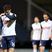 Preston North End left-back Andrew Hughes at the final whistle against Nottingham Forest