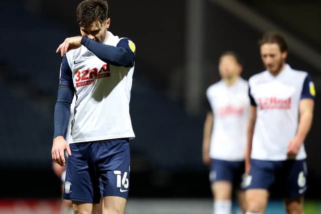 Preston North End left-back Andrew Hughes at the final whistle against Nottingham Forest