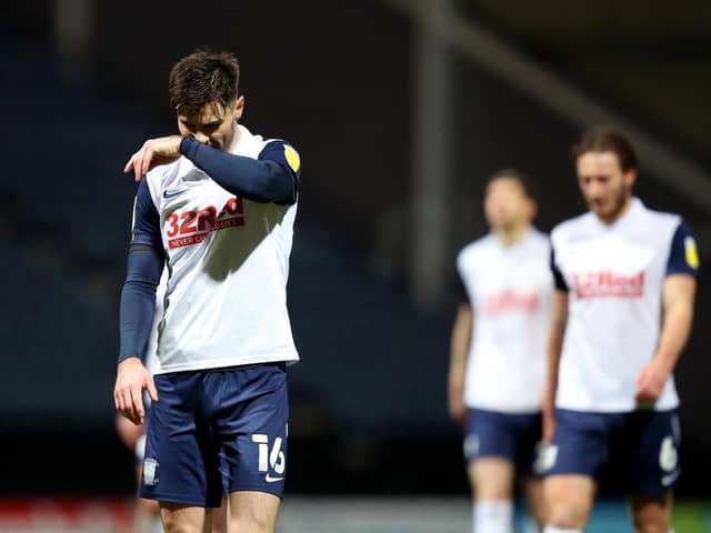 Preston North End left-back Andrew Hughes at the final whistle against Nottingham Forest