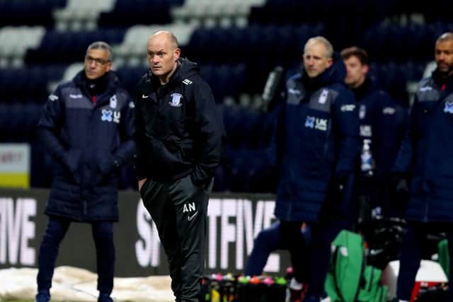 PNE manager Alex Neil watches on from the sidelines i n the defeat to Nottingham Forest at Deepdale