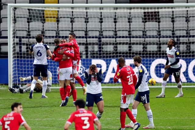 Nottingham Forest celebrate Lewis Grabban's penalty against PNE