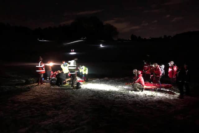 Mountain rescue teams at the scene in Cuerden Valley Park yesterday evening (Sunday, January 3). Pic: Bowland Pennine Mountain Rescue Team (BPMRT)