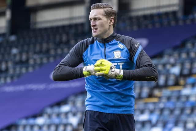 Preston North End's new loan goalkeeper Daniel Iversen during the warm-up at Wycombe